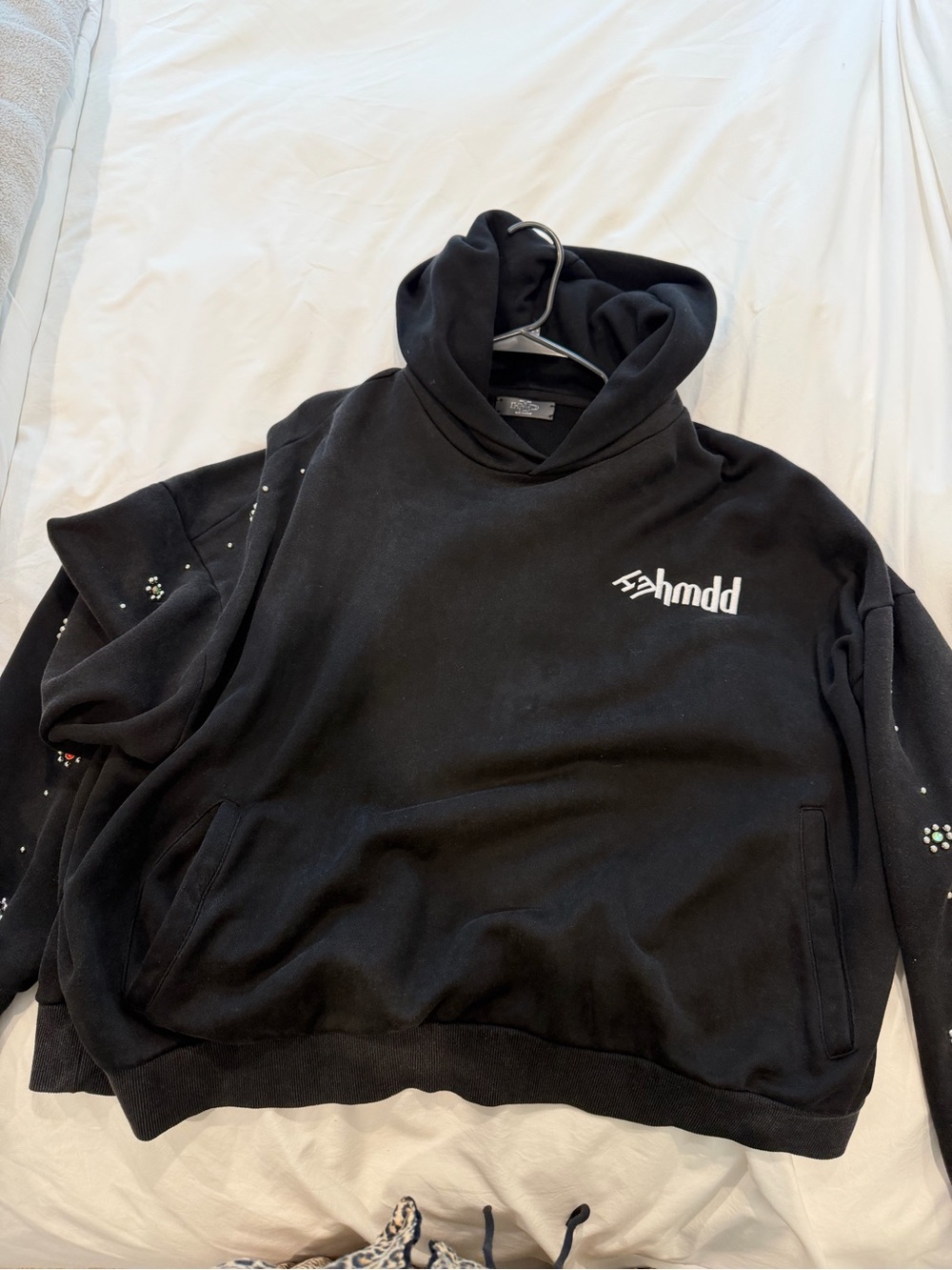 Black Pullover Hoodie with White Logo - Men